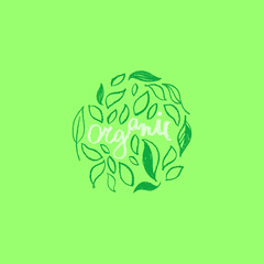 Vector organic symbol in trendy hand-drawn style. Microgreens sign, eco products, emblem of natural organic cosmetics packaging design. Biological icon. Badge of healthy eating. Stamp healthy food.