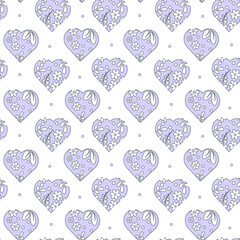Floral valentines. Floral lilac print. Hearts with floral ornament. Nice, calm colors.