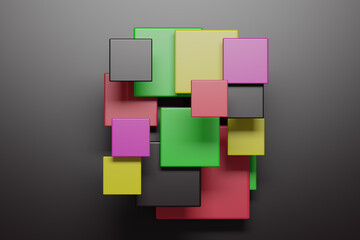 Colorful squares on black background