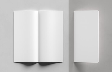 Bi-fold brochure mock up isolated on white background. 3D illustration.