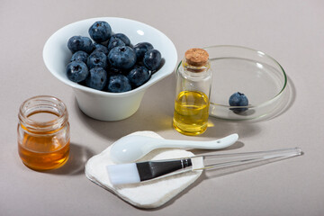 Blueberry face mask ingredients. DIY homemade natural skin care product.