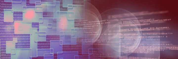 2d geometric shapes and computer code against gradient background, program coding concept