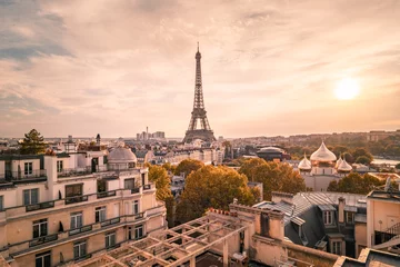 Rolgordijnen Zonsondergangmening aan de toren van Eiffel in Parijs, Frankrijk. © Hoan