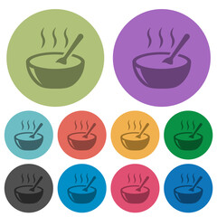 Glossy steaming bowl of soup with spoon color darker flat icons