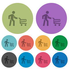 Shopping person with cart color darker flat icons
