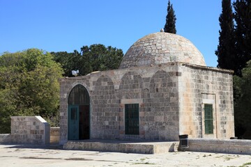 Mosque of Al-aqsa (Dome of the Rock) in Old Town. There are many historical buildings in the courtyard of Masjid Aksa Mosque. Jerusalem.