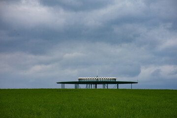 UFO lookalike: signal for aviation in the fields with threatening sky in Brabant, Belgium