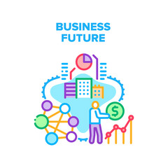 Business Future Vector Icon Concept. Business Future Investment And Calculating Profit, Growth Rate On Real Estate And Innovative Decision And Technology. Artificial Intelligent Color Illustration