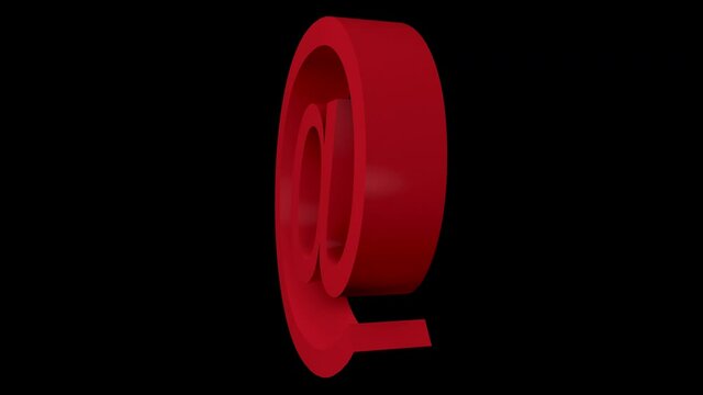 3D rendering Looped 4k video of the red at symbol rotating on its own axis, video without background