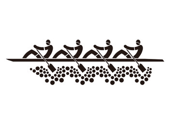 Team of four rowers, decorativ symbol. Stylized black Illustration of four sport rowers in boat. Isolated on white background. Vector available. © jiris