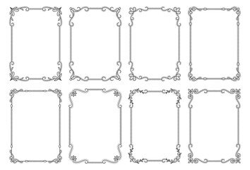 Vintage frame set. Retro rectangle black line border. Abstract design graphic element. Ornate floral elegant pattern template for wedding invitation, greeting card diploma certificate, restaurant menu