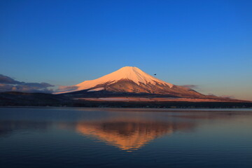 夜明けの赤く染まった富士山