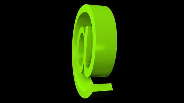 3D rendering looped 4k video of the symbol of the at symbol changing color throughout the chromatic range rotating on its own axis, video without background