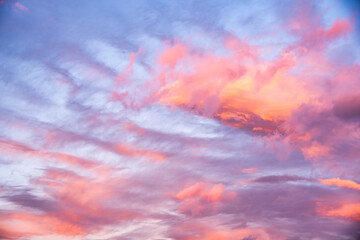 Clouds on sky sky pink and blue colors.