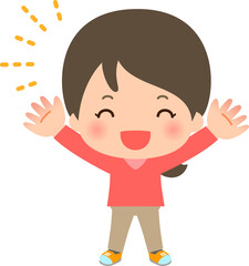 両手を挙げて喜ぶ若い女性