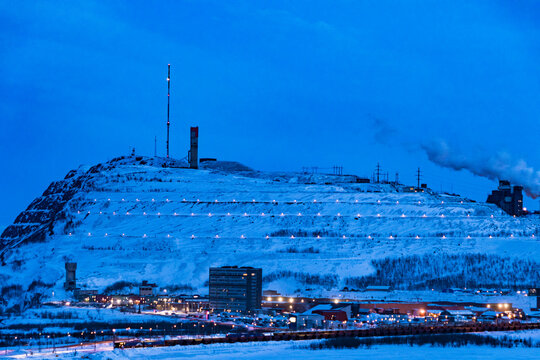 Kiruna, Sweden A view of the LKAB iron ore mine at night.