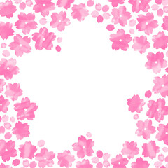 Fototapeta na wymiar ピンクの水彩ペイント風桜の花形フレーム