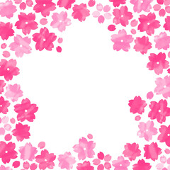 Obraz na płótnie Canvas 赤とピンクの水彩ペイント風桜の花形フレーム