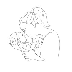 Pregnant woman one line drawing on white isolated background. Vector illustration