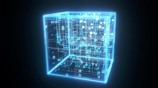 Animation of cube network representing block chain technology