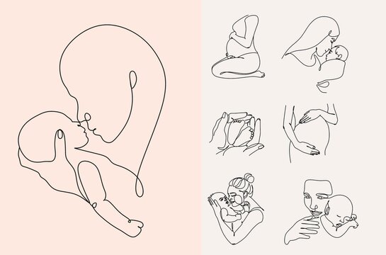 Pregnant woman one line drawing on white isolated background. Vector illustration