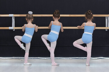 Fototapeta na wymiar little girls are engaged in the class of a choreographic school