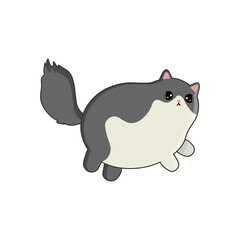 A contented fat gray cat isolated on white background. A bright, fun print with a cute funny cat is a great print for a T-shirt, hoodie, and other clothing.