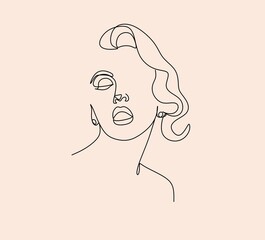 Continuous line, drawing of set faces and hairstyle, fashion concept, woman beauty minimalist, vector illustration for t-shirt, slogan design print graphics style