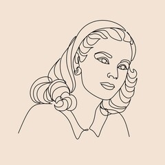 Continuous line, drawing of set faces and hairstyle, fashion concept, woman beauty minimalist, vector illustration for t-shirt, slogan design print graphics style