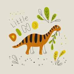 Dinosaur - template for print, poster, banner.  Vector illustration with little dino.