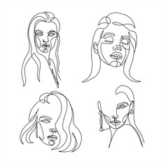 Abstract portrait of young pretty woman. Continuous one line drawing isolated on white. Vector illustration in simple modern style.