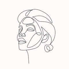 Abstract portrait of young pretty woman. Continuous one line drawing isolated on white. Vector illustration in simple modern style.