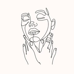 Abstract portrait of young pretty woman. Continuous one line drawing isolated on white. Vector illustration in simple modern style.