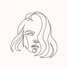 Abstract portrait of young pretty woman. Continuous one line drawing isolated on white. Vector illustration in simple modern style.