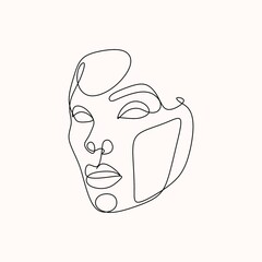 Abstract portrait of young pretty woman. Continuous one line drawing isolated on white. Vector illustration in simple modern style.