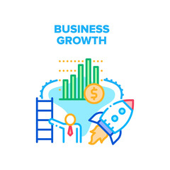 Business Growth Vector Icon Concept. Business Growth Financial Report And Employee Career, Company Startup And Money Increase. Businessman Professional Achievement Color Illustration