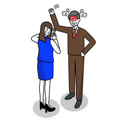 暴力でパワハラする上司と部下の女性