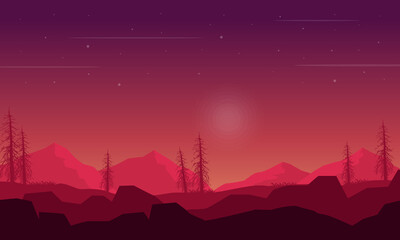 A beautiful view of the mountains under truly extraordinary a starry sky at night. Vector illustration