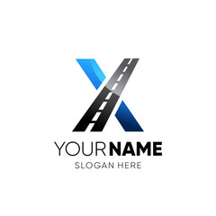 Initial X Letter Road Way Logo Design Vector Graphic