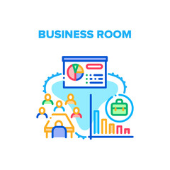 Business Room Vector Icon Concept. Business Room For Meeting With Partners, Briefing Or Company Idea Presentation. Team Brainstorming Or Conference In Boardroom Workplace Color Illustration