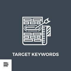 Target Keywords Related Vector Thin Line Icon. Isolated on Black Background. Vector Illustration.