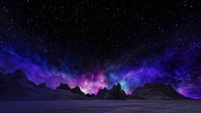 Sci fi virtual reality landscape cyberpunk style 3d render, Fantasy universe and space cloud background