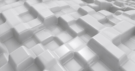 Neutral, abstract background of 3D cubes of light gray color, in  mosaic, waves, random. Illustration made with 3D rendering