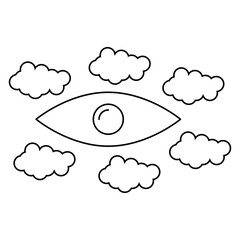 Eye and cloud icon. Hand drawn element, vector illustration in black on a white background.