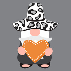 Cute gnome with heart, vector illustration art.