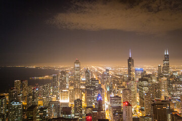 Chicago skyline by night, Michigan, USA