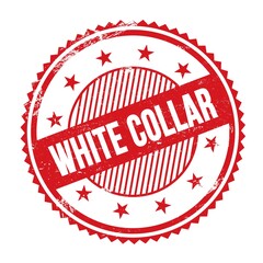 WHITE COLLAR text written on red grungy round stamp.