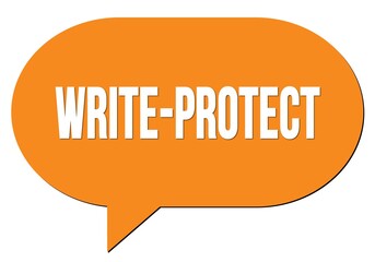 WRITE-PROTECT text written in an orange speech bubble