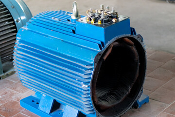 Industry. High power electric motor. Detail. Close-up.