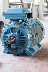 Industry. High power electric motor without belt pulley. Close-up.
